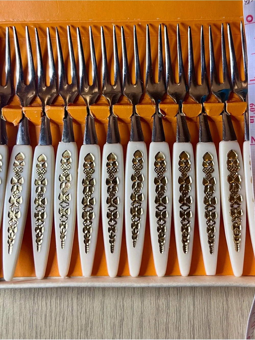 Vintage MCM White Gold Filigree Cocktail Appetizer Forks Set of 12